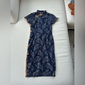 Floral lace Qipao cheongsam midi dress